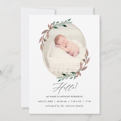 Winter Rustic Greenery Birth Announcement Card