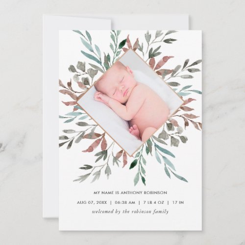 Winter Rustic Greenery Birth Announcement Card