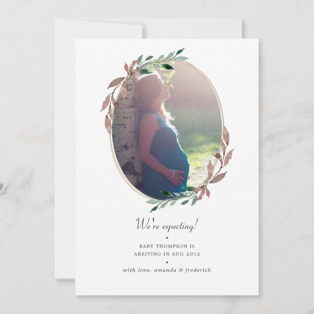 Winter Rustic Greenery Photo Pregnancy Announcement (Front)