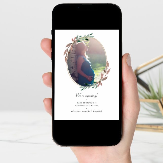 Winter Rustic Greenery Photo Pregnancy Announcement (Front Digital)