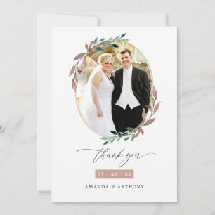 Winter Rustic Greenery Wedding Photo Collage Thank You Card
