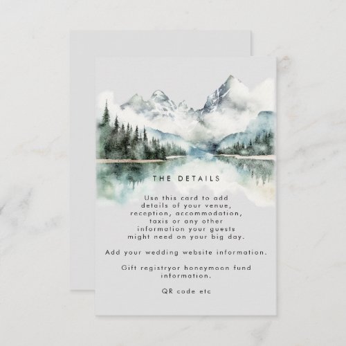 winter rustic mountain wedding details information enclosure card