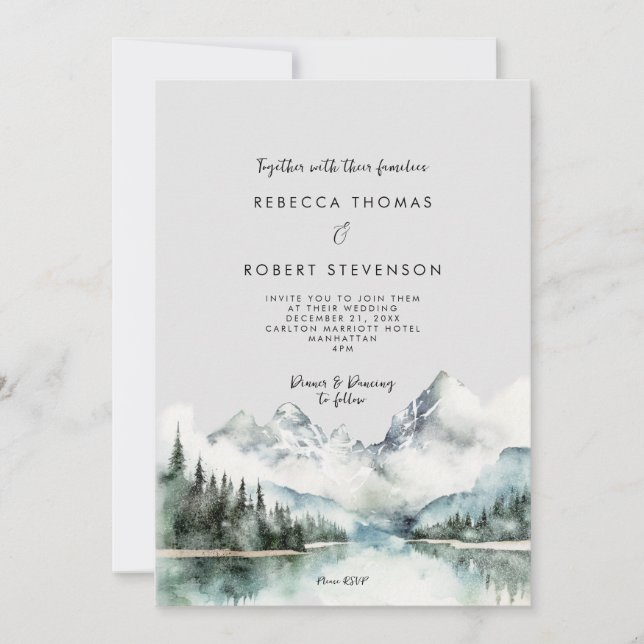 winter rustic mountain wedding invitation (Front)