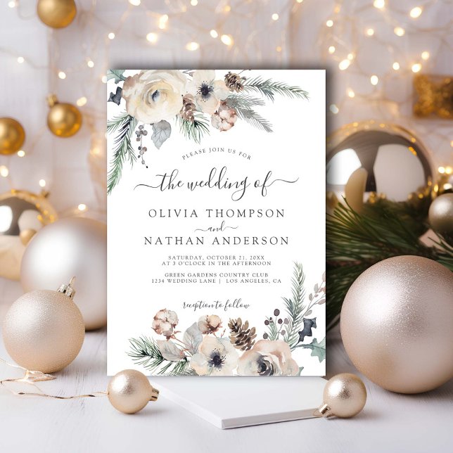 Winter Rustic Pine Botanical Monogram Wedding Invitation (Creator Uploaded)