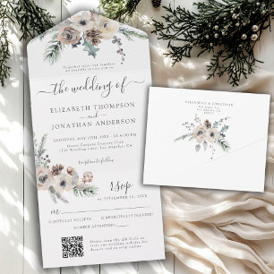 Winter Rustic Pine Floral QR RSVP Woodland Wedding All In One Invitation