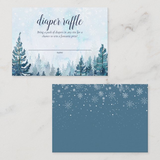 Winter Rustic Pine Tree Forest Baby Diaper Raffle Enclosure Card (Front/Back)