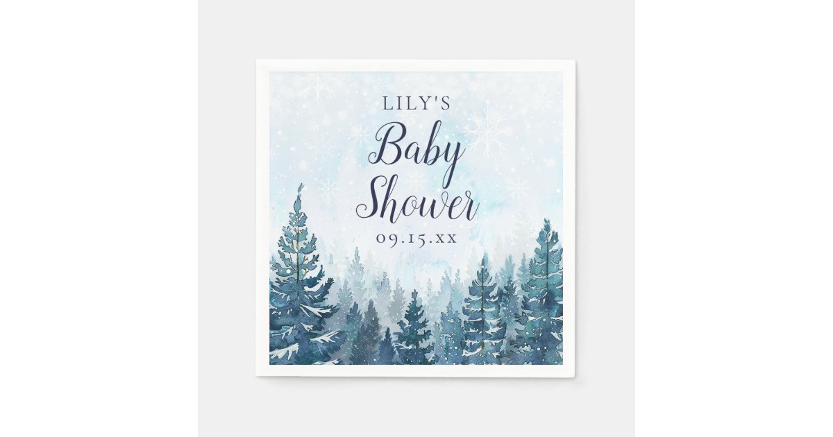 Winter Rustic Pine Tree Forest Baby Shower Napkins | Zazzle