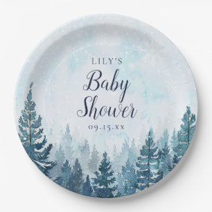 Winter Rustic Pine Tree Forest Baby Shower Paper Plates
