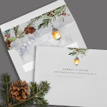 Winter Rustic Pine Trees Botanical Lantern Wedding Envelope<br><div class="desc">Add a touch of winter charm to your wedding stationery with this rustic botanical lantern envelope. Featuring watercolor pinecones, greenery, and a glowing lantern against a snowy backdrop, this design creates a warm and inviting look. Customize the return address for a personalized touch that complements your winter wedding theme. Perfect...</div>