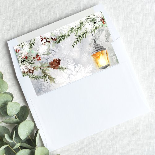 Winter Rustic Pine Trees Botanical Lantern Wedding Envelope Liner