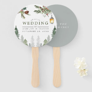 Winter Rustic Pine Trees Botanical Lantern Wedding Hand Fan