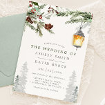 Winter Rustic Pine Trees Botanical Lantern Wedding Invitation<br><div class="desc">Winter Rustic Pine Trees Botanical Lantern Wedding Invitation. Beautiful elegant winter wedding invitations with snowy lantern with rustic botanical pine branches and pine trees . This custom modern wedding design can easily be personalized with your own wedding details.</div>