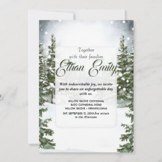 Winter Rustic Pine Trees Botanical Wedding Invitat Invitation