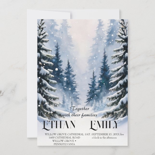 Winter Rustic Pine Trees Botanical Wedding Invitat Invitation (Front)