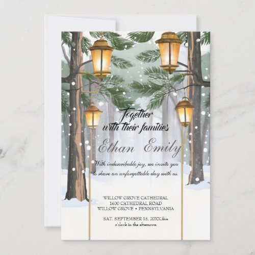 Winter Rustic Pine Trees Botanical Wedding Invitat Invitation