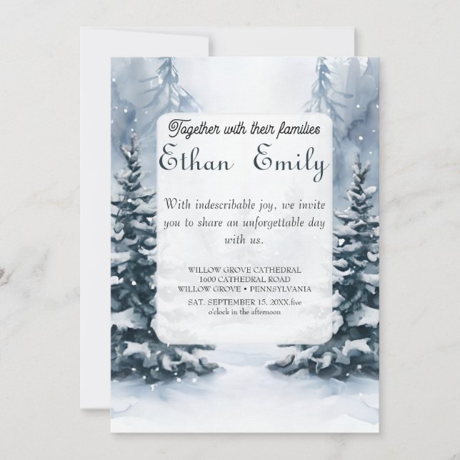 Winter Rustic Pine Trees Botanical Wedding Invitat Invitation (Front)