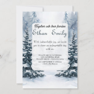 Winter Rustic Pine Trees Botanical Wedding Invitat Invitation