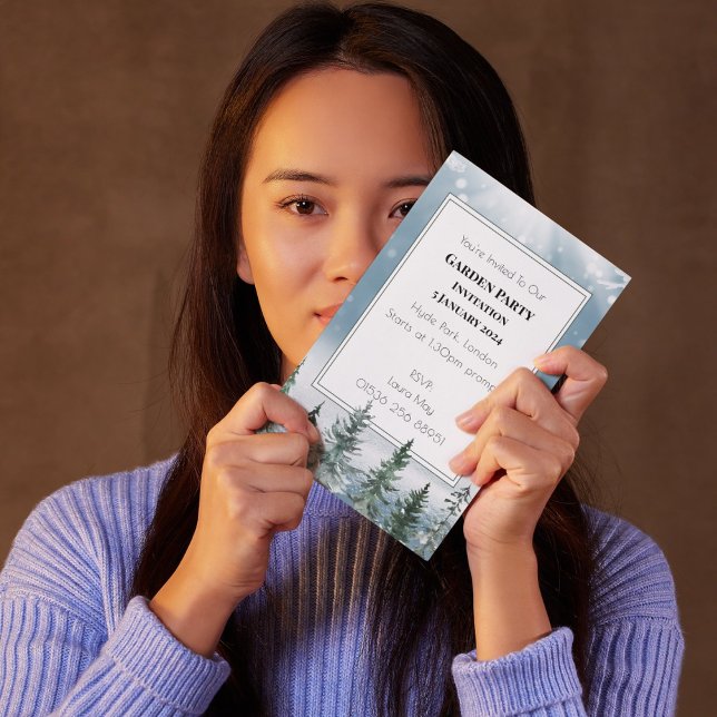 Winter Rustic Pine Trees Lantern Botanical Wedding Invitation (Winter Rustic Pine Trees Lantern Botanical Wedding Party invitation)