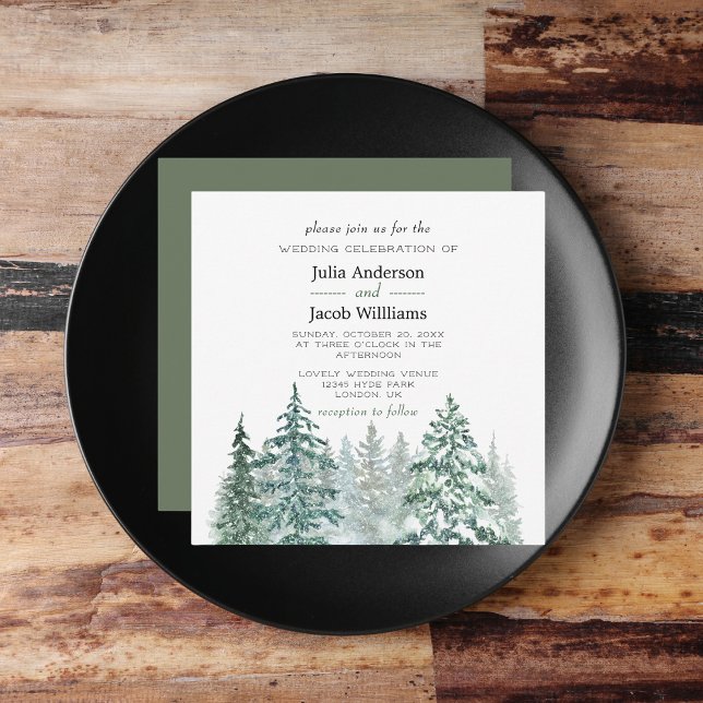 Winter Rustic Pine Trees Lantern Botanical Wedding Invitation (Winter Rustic Pine Trees Lantern Botanical Wedding Party Supplies)