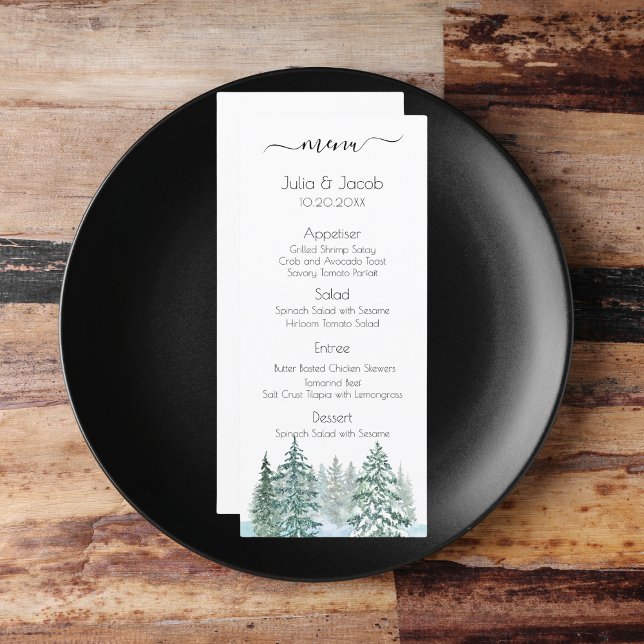 Winter Rustic Pine Trees Lantern Botanical Wedding Menu (Winter Rustic Pine Trees Lantern Botanical Wedding Party Supplies)