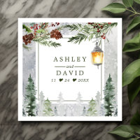 Winter Rustic Pine Trees Lantern Botanical Wedding