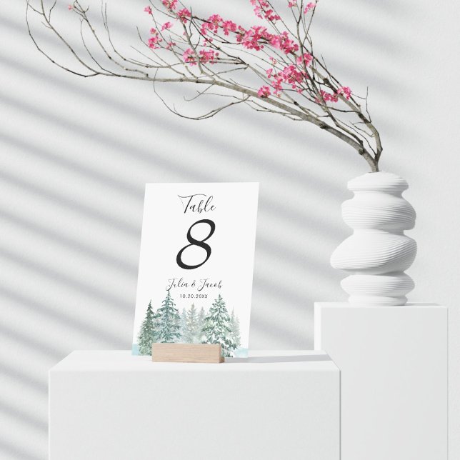 Winter Rustic Pine Trees Lantern Botanical Wedding Table Number (Winter Rustic Pine Trees Lantern Botanical Wedding Party Supplies)