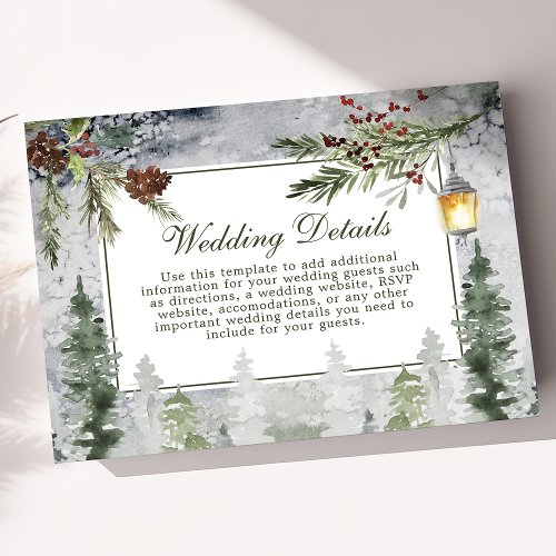 Winter Rustic Pine Trees Lantern Wedding Details Enclosure Card