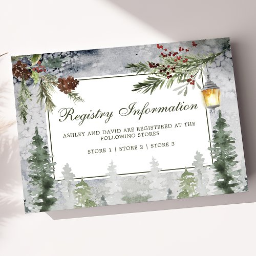 Winter Rustic Pine Trees Lantern Wedding Registry Enclosure Card