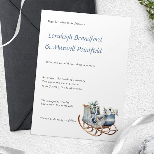 Winter Rustic Sleigh Watercolor Wedding Invitation (Creator Uploaded)