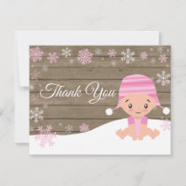 Winter Rustic Snowflake Pink Thank You Card