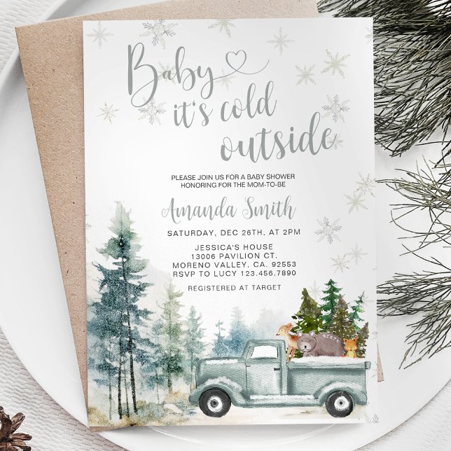 Winter Rustic Truck Snowflakes Forest Baby Shower  Invitation (Creator Uploaded)
