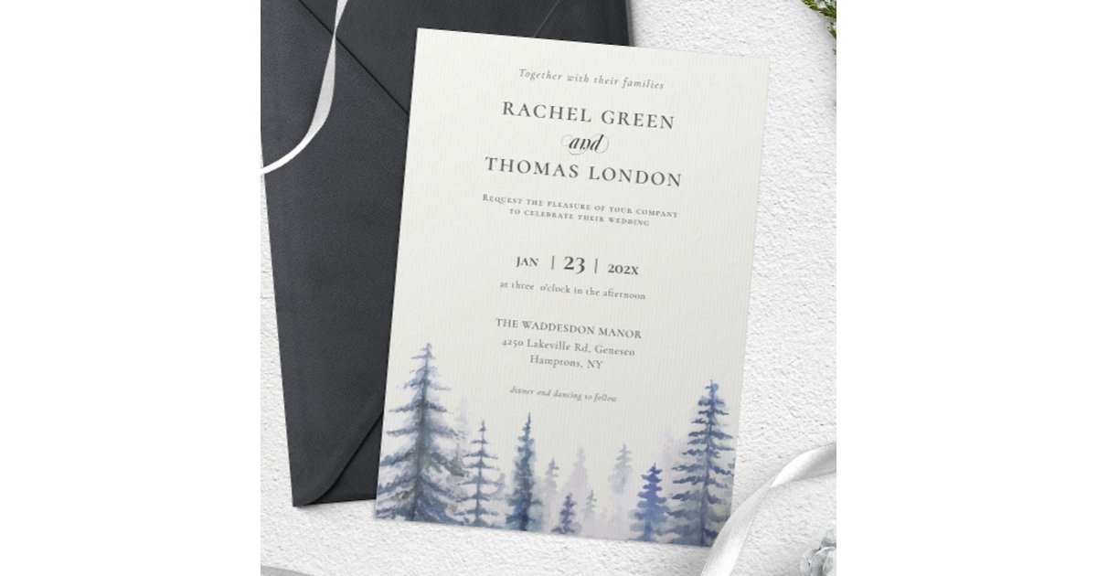 Winter Rustic Watercolor Pine trees wedding Invitation | Zazzle