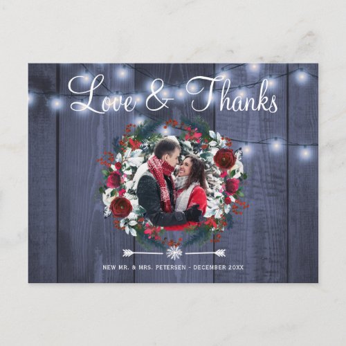 Winter Rustic Wedding Love and Thanks  Thank You Postcard