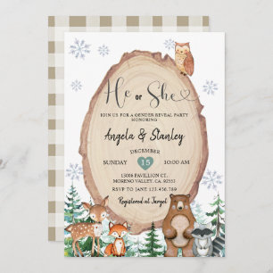 Winter Rustic Woodland He or She Gender Reveal  Invitation