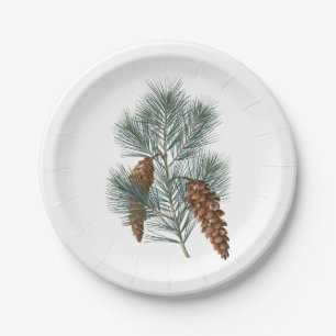 Winter Rustic Woodland Pine Cones and Branch Paper Plates