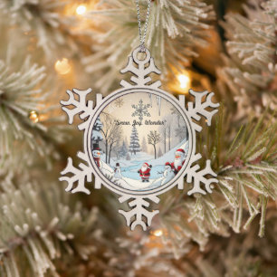 "Winter’s Magical Glow" Snowflake Pewter Christmas Ornament