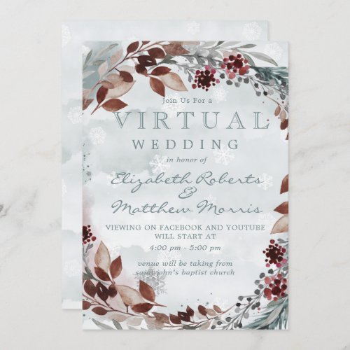 Winter Sage Brown Rustic Virtual Wedding Invitation