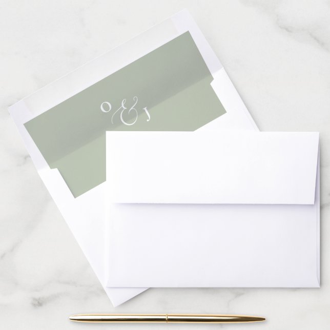 Winter Sage Green Monogram  Envelope Liner (Desk)