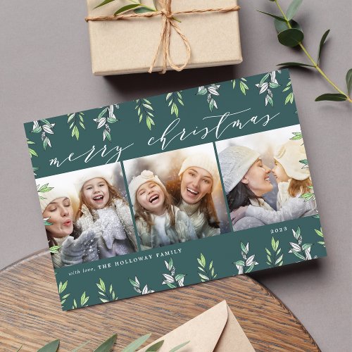 Winter Sage  Holiday Photo Collage Card