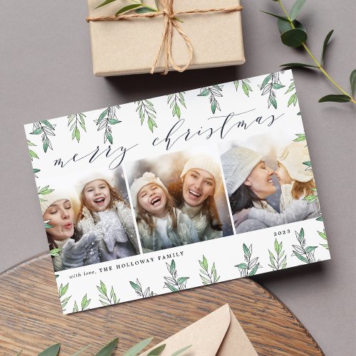 Winter Sage  Holiday Photo Collage Card