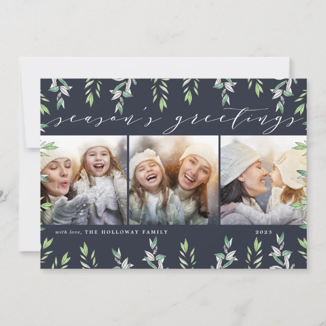 Winter Sage | Holiday Photo Collage Card (Front)