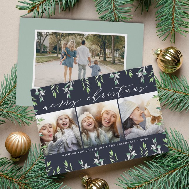 Winter Sage Multi Photo Holiday Card w/ Back Photo (Creator Uploaded)