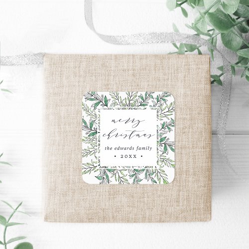 Winter Sage  Personalized Merry Christmas Square Sticker