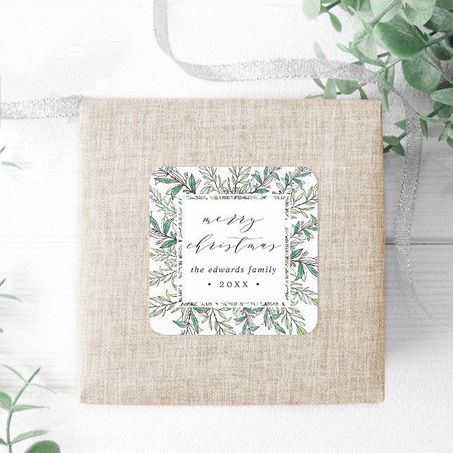 Winter Sage | Personalized Merry Christmas Square Sticker (Creator Uploaded)
