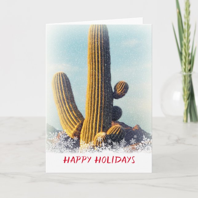 Winter Saguaro Scene Holiday Greeting Card (Front)