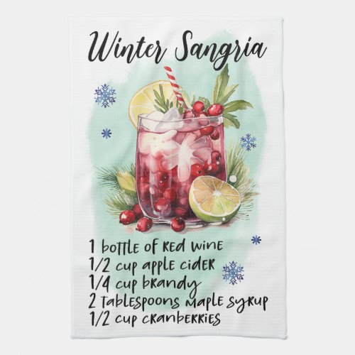 Winter Sangria Recipe Christmas design Kitchen Towel