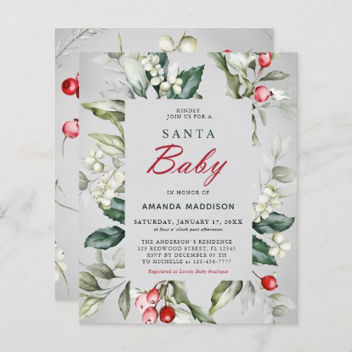 Winter Santa Baby  Holly Berry Baby Shower Flyer