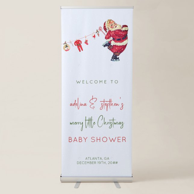 Winter Santa Baby Little Christmas Baby Shower Retractable Banner (Front)