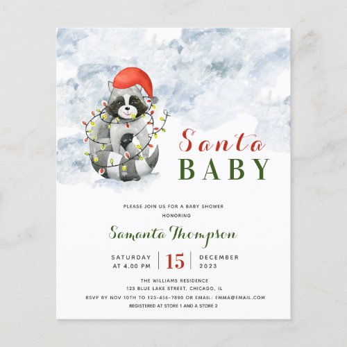 Winter Santa baby Shower  Funny Raccoon Flyer