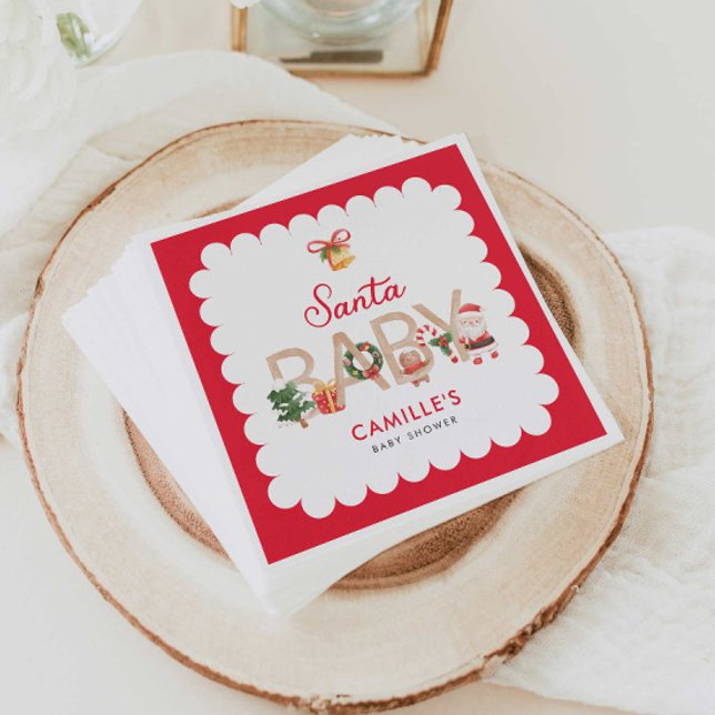 Winter Santa Baby Shower Invitation Napkins (Christmas Santa Baby Shower Personalized Napkins)